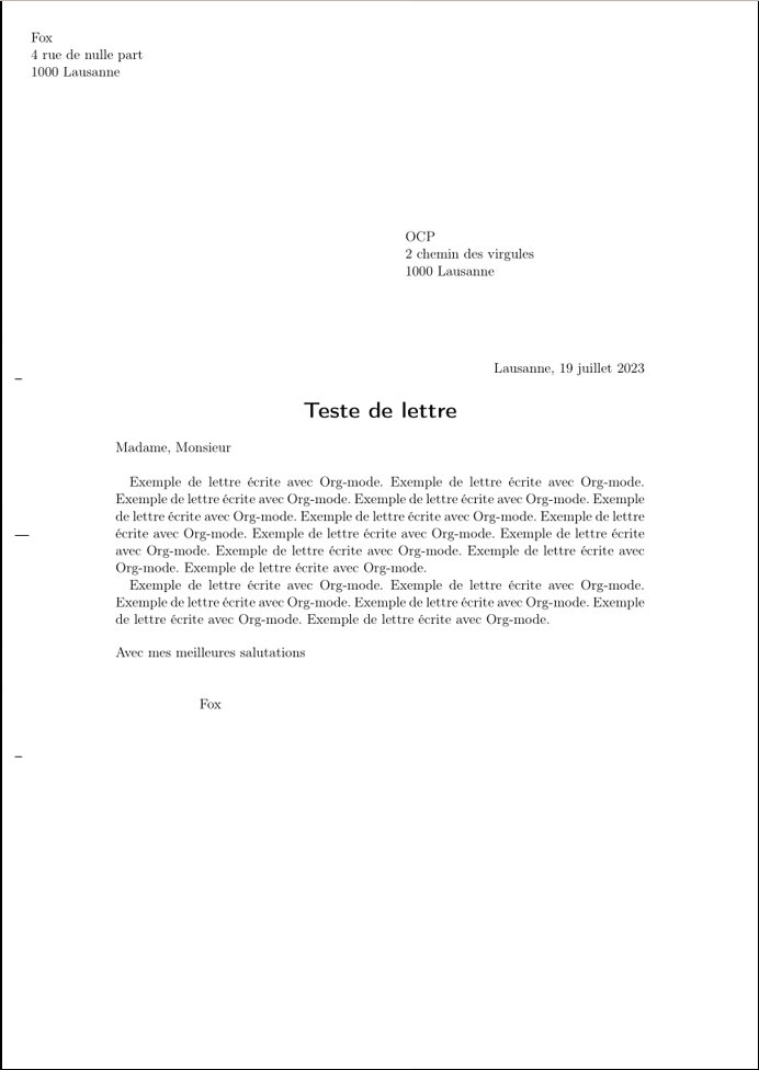 "Image d'une lettre suivant le format suisse, description dans le texte sous l'image"
